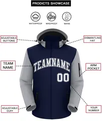 Navy Gray-White Raglan Sleeves Waterproof Jacket 2