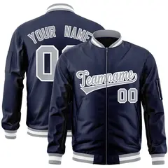 Navy Gray-White Varsity Full-Zip Letterman Bomber Jacket 1