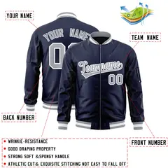 Navy Gray-White Varsity Full-Zip Letterman Bomber Jacket 2