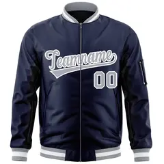 Navy Gray-White Varsity Full-Zip Letterman Bomber Jacket 3