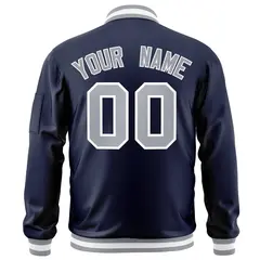 Navy Gray-White Varsity Full-Zip Letterman Bomber Jacket 4
