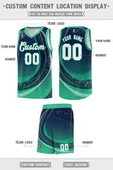 Navy Green Galaxy Graffiti Pattern Basketball Jersey 2
