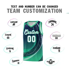 Navy Green Galaxy Graffiti Pattern Basketball Jersey 3