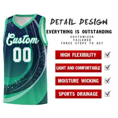 Navy Green Galaxy Graffiti Pattern Basketball Jersey 4