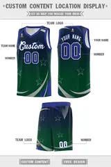 Navy Green Gradient Star Graffiti Pattern Basketball Jersey 2
