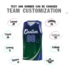 Navy Green Gradient Star Graffiti Pattern Basketball Jersey 3