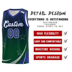 Navy Green Gradient Star Graffiti Pattern Basketball Jersey 4
