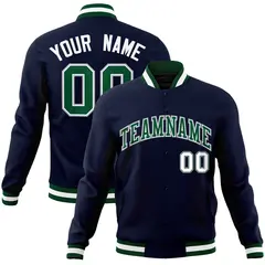 Navy Green-Gray Classic Varsity Full-Snap Letterman Jacket
