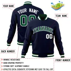 Navy Green-Gray Classic Varsity Full-Snap Letterman Jacket 4