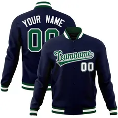 Navy Green-Gray Classic Varsity Full-Snap Letterman Jacket 1