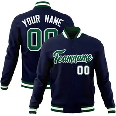 Navy Green-Gray Classic Varsity Full-Snap Letterman Jacket 1