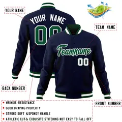 Navy Green-Gray Classic Varsity Full-Snap Letterman Jacket 4