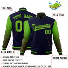 Navy Green Olive Gradient Varsity Raglan Letterman Jacket 2