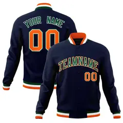Navy Green-Orange Classic Varsity Full-Snap Letterman Jacket