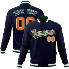 Navy Green-Orange Classic Varsity Full-Snap Letterman Jacket 1