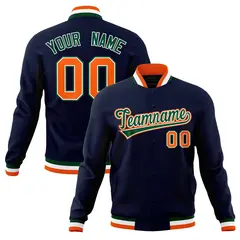 Navy Green-Orange Classic Varsity Full-Snap Letterman Jacket 1