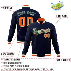 Navy Green-Orange Classic Varsity Full-Snap Letterman Jacket 4
