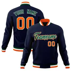 Navy Green-Orange Classic Varsity Full-Snap Letterman Jacket 1