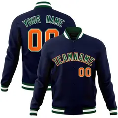 Navy Green-Orange Classic Varsity Full-Snap Letterman Jacket 1