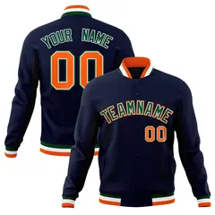 Navy Green-Orange Classic Varsity Full-Snap Letterman Jacket 1
