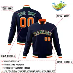 Navy Green-Orange Classic Varsity Full-Snap Letterman Jacket 4
