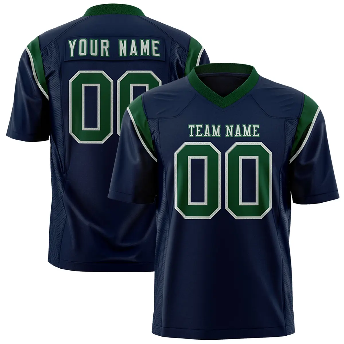 Navy Green Shoulder Cut Two-Tone Flag Football Jersey