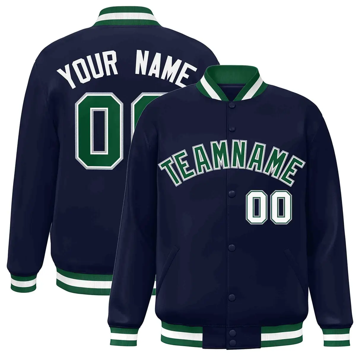 Navy Green-White Classic Varsity Full-Snap Letterman Jacket