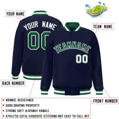 Navy Green-White Classic Varsity Full-Snap Letterman Jacket 2