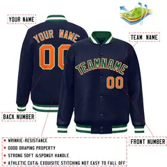 Navy Green-White Classic Varsity Full-Snap Letterman Jacket 2