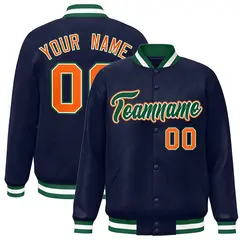 Navy Green-White Classic Varsity Full-Snap Letterman Jacket