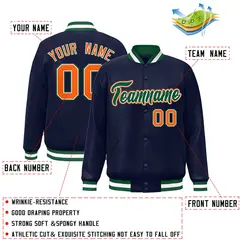 Navy Green-White Classic Varsity Full-Snap Letterman Jacket 2
