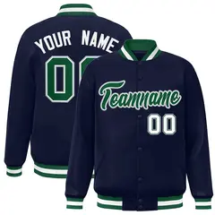 Navy Green-White Classic Varsity Full-Snap Letterman Jacket 1
