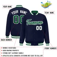 Navy Green-White Classic Varsity Full-Snap Letterman Jacket 2