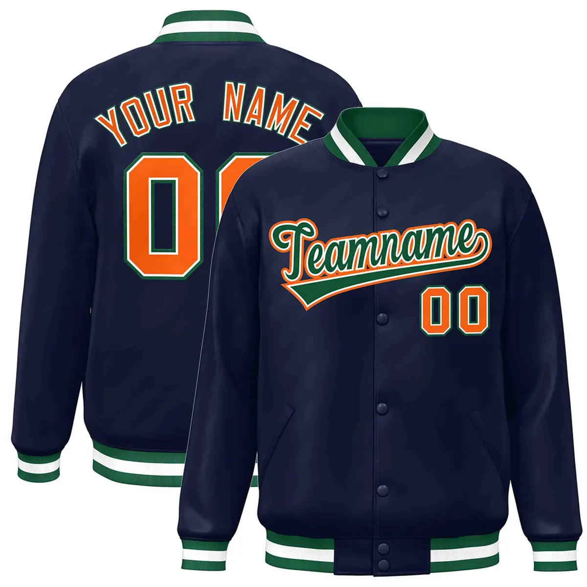 Navy Green-White Classic Varsity Full-Snap Letterman Jacket