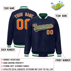 Navy Green-White Classic Varsity Full-Snap Letterman Jacket 2