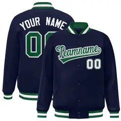 Navy Green-White Classic Varsity Full-Snap Letterman Jacket 1