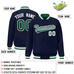 Navy Green-White Classic Varsity Full-Snap Letterman Jacket 2