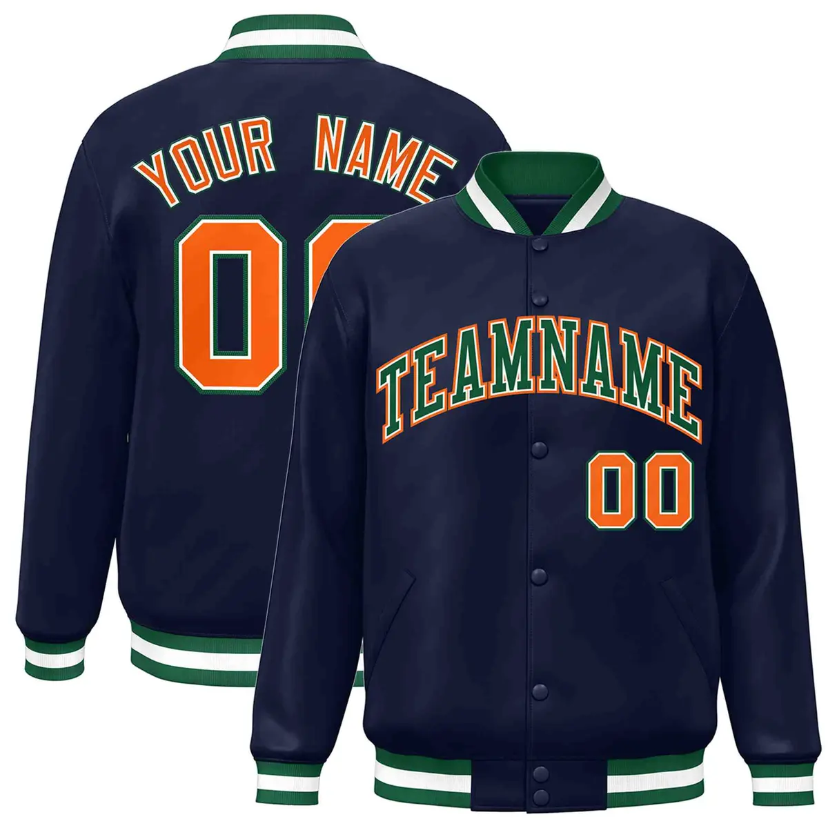 Navy Green-White Classic Varsity Full-Snap Letterman Jacket