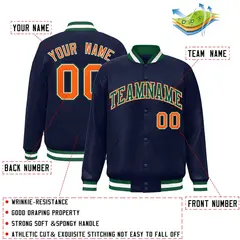 Navy Green-White Classic Varsity Full-Snap Letterman Jacket 2