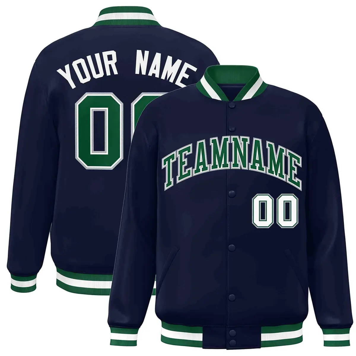 Navy Green-White Classic Varsity Full-Snap Letterman Jacket