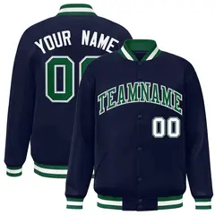 Navy Green-White Classic Varsity Full-Snap Letterman Jacket 1