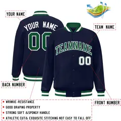 Navy Green-White Classic Varsity Full-Snap Letterman Jacket 2