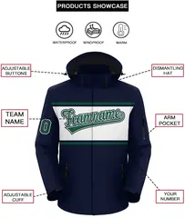 Navy Green-White Color Block Hooded Waterproof Jacket 2