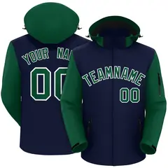 Navy Green-White Raglan Sleeves Waterproof Jacket