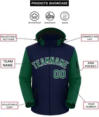 Navy Green-White Raglan Sleeves Waterproof Jacket 2