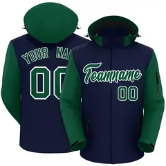 Navy Green-White Raglan Sleeves Waterproof Jacket