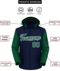 Navy Green-White Raglan Sleeves Waterproof Jacket 2