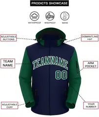 Navy Green-White Raglan Sleeves Waterproof Jacket 2
