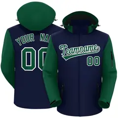 Navy Green-White Raglan Sleeves Waterproof Jacket