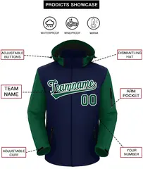 Navy Green-White Raglan Sleeves Waterproof Jacket 2
